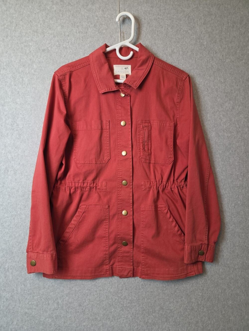 Caslon Cotton Rust LS Cinch Waist Snap Utility Jacket Medium Pockets Stretch